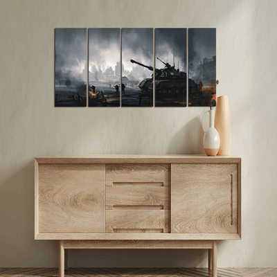decorglance Home & Garden > Decor > Artwork > Posters, Prints, & Visual Artwork Panel Paintings War Tank At Night Canvas -With 5 Panel