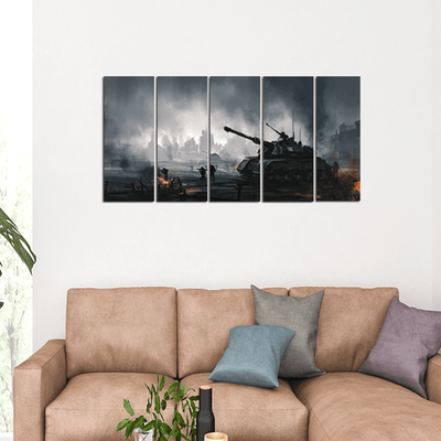 decorglance Home & Garden > Decor > Artwork > Posters, Prints, & Visual Artwork Panel Paintings War Tank At Night Canvas -With 5 Panel