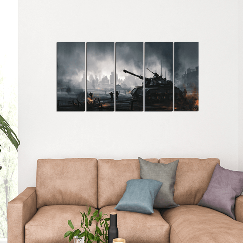 decorglance Home & Garden > Decor > Artwork > Posters, Prints, & Visual Artwork Panel Paintings War Tank At Night Canvas -With 5 Panel