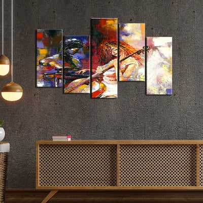 decorglance Home & Garden > Decor > Artwork > Posters, Prints, & Visual Artwork Panel Painting Woman Playing Guitar Canvas Wall Painting- With 5 Frames