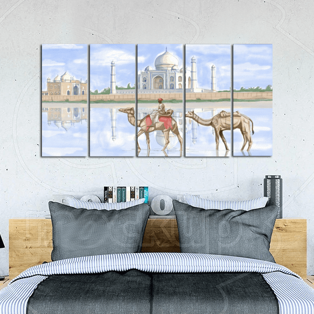 decorglance Home & Garden > Decor > Artwork > Posters, Prints, & Visual ArtworkHome & Garden > Decor > Artwork > Posters, Prints, & Visual Artwork Panel Paintings Taj Mahal With Camel Canvas Wall Painting - With 5 Frames