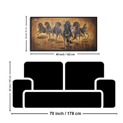 Acrylic Handmade Seven Horse Canvas Wall Painting (Hand Painting)