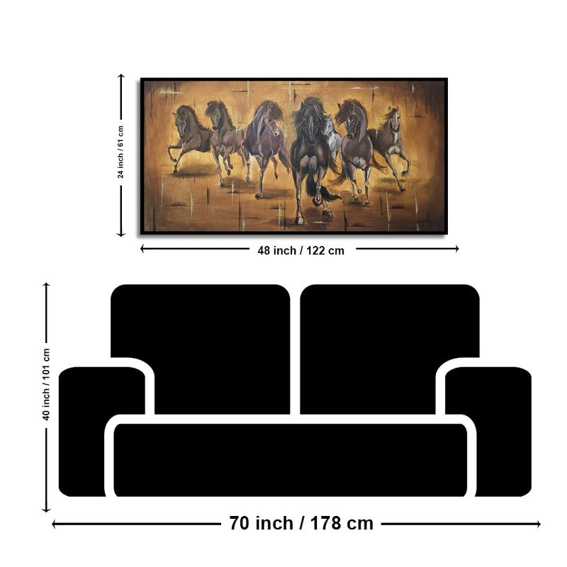 Acrylic Handmade Seven Horse Canvas Wall Painting (Hand Painting)