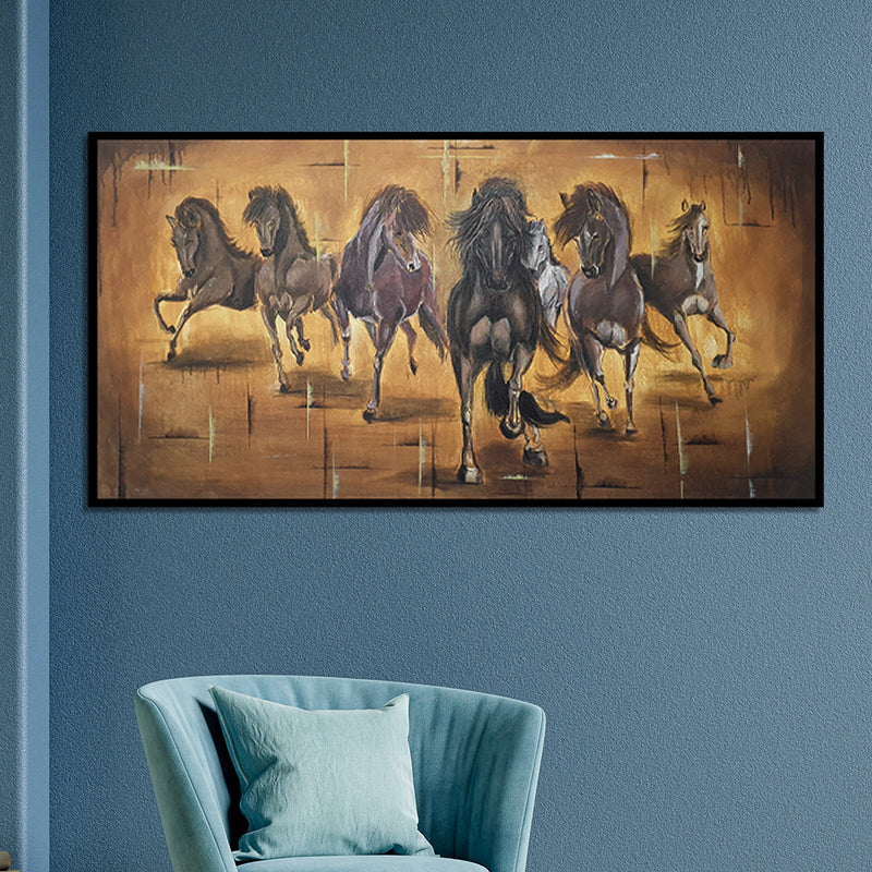 Acrylic Handmade Seven Horse Canvas Wall Painting (Hand Painting)
