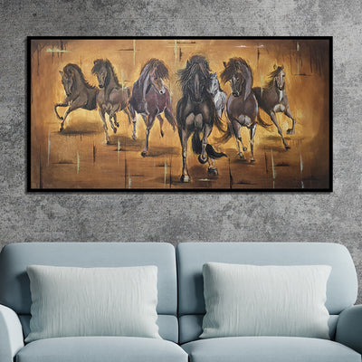 Acrylic Handmade Seven Horse Canvas Wall Painting (Hand Painting)