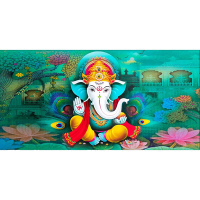 Blue Background Ganesha Canvas Wall Painting