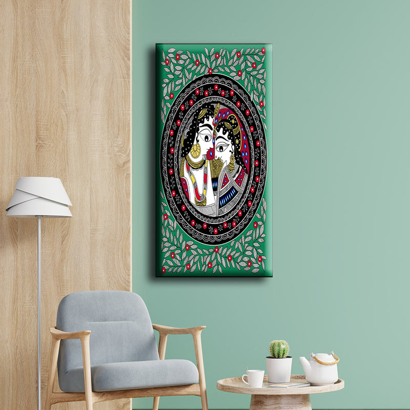 Krishn Radha Madhubani Canvas Wall Painting