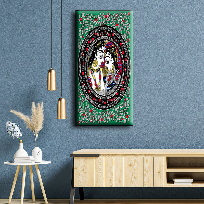 Krishn Radha Madhubani Canvas Wall Painting
