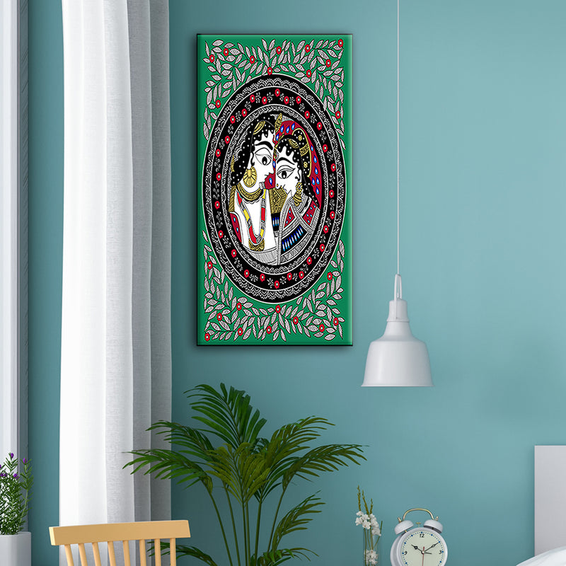 Krishn Radha Madhubani Canvas Wall Painting