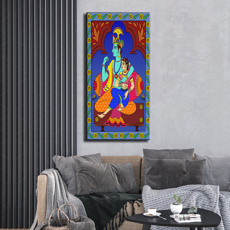 Madhubani Pattern Radha Krishna Canvas Wall Painting