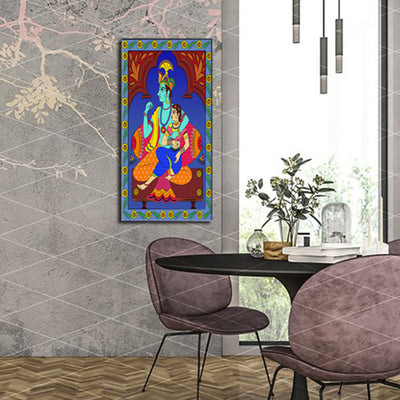 Madhubani Pattern Radha Krishna Canvas Wall Painting