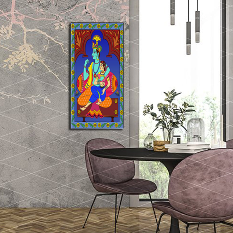 Madhubani Pattern Radha Krishna Canvas Wall Painting