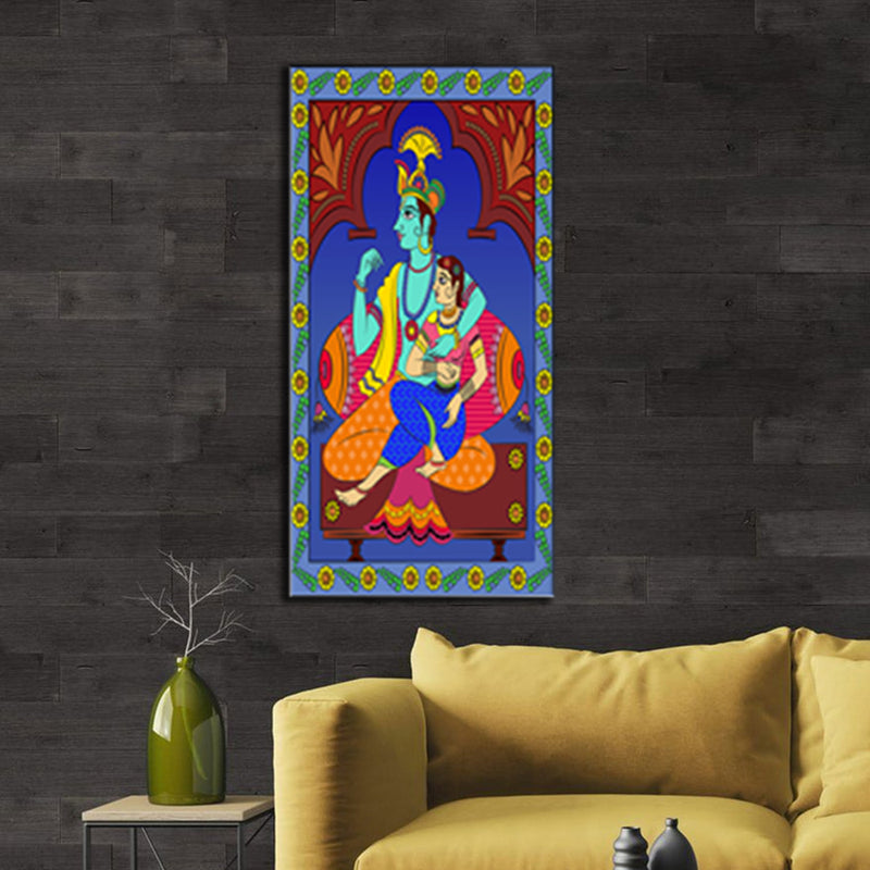 Madhubani Pattern Radha Krishna Canvas Wall Painting