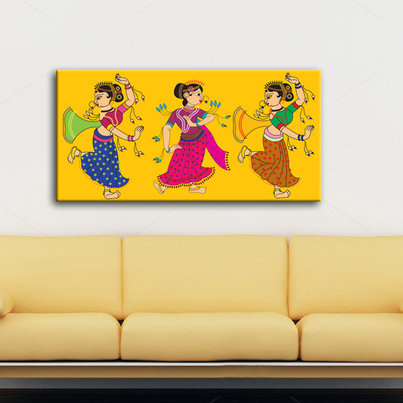 Madhubani Traditional Dancers Canvas Wall Painting