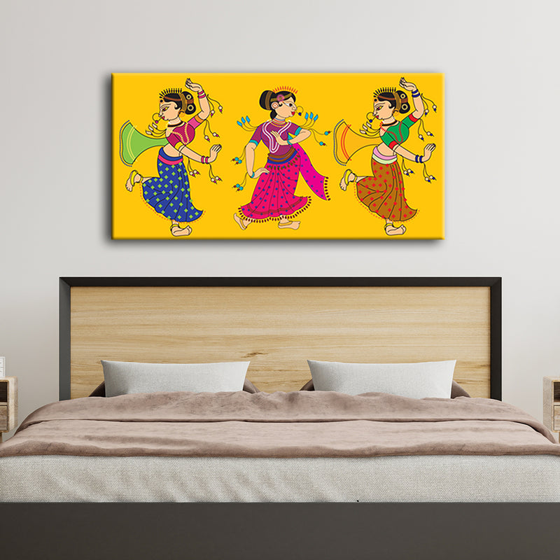 Madhubani Traditional Dancers Canvas Wall Painting