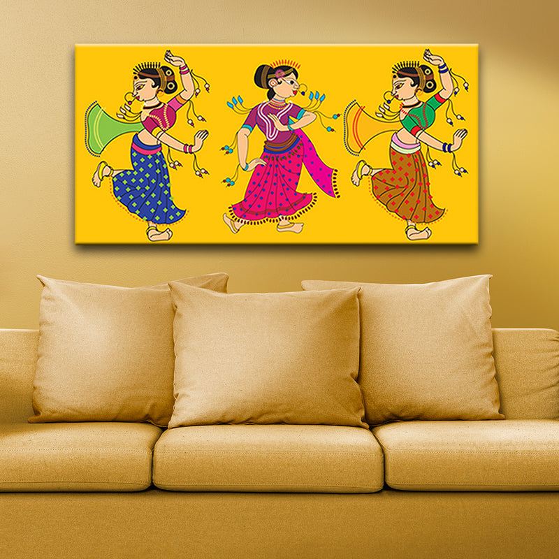Madhubani Traditional Dancers Canvas Wall Painting