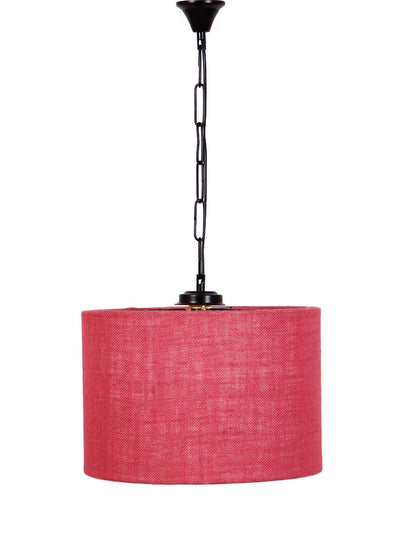 DecorGlance Lamps Pink Jute Drum Hanging Lamp