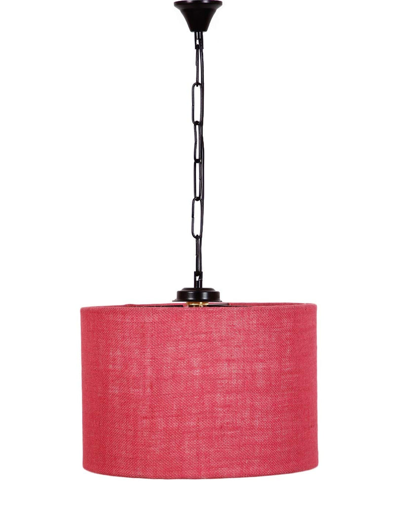 DecorGlance Lamps Pink Jute Drum Hanging Lamp