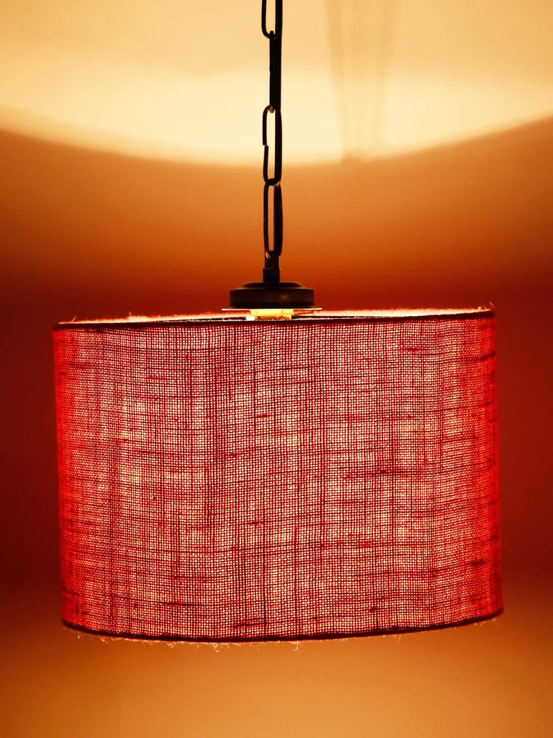 DecorGlance Lamps Pink Jute Drum Hanging Lamp
