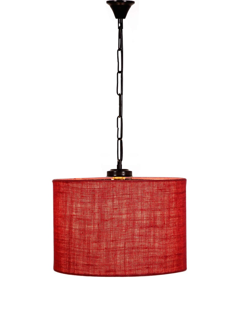 DecorGlance Lamps Pink Jute Drum Hanging Lamp