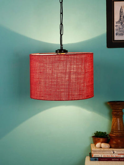 DecorGlance Lamps Pink Jute Drum Hanging Lamp