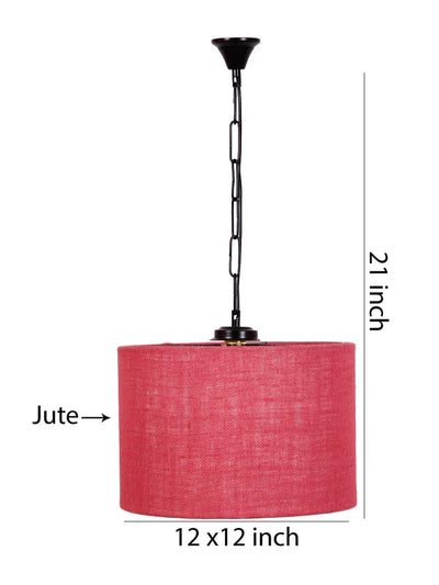 DecorGlance Lamps Pink Jute Drum Hanging Lamp