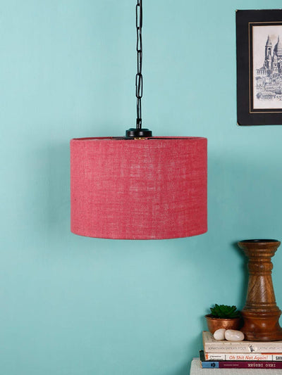 DecorGlance Lamps Pink Jute Drum Hanging Lamp