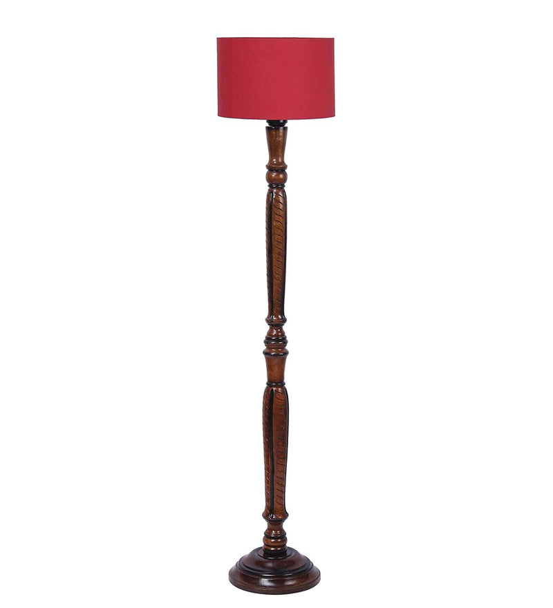 DecorGlance Lamps Red Cotton Wooden Floor lamp