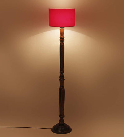 DecorGlance Lamps Red Cotton Wooden Floor lamp