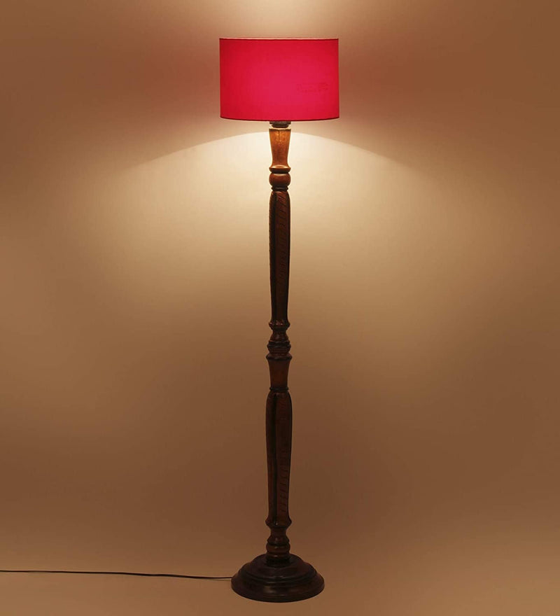 DecorGlance Lamps Red Cotton Wooden Floor lamp