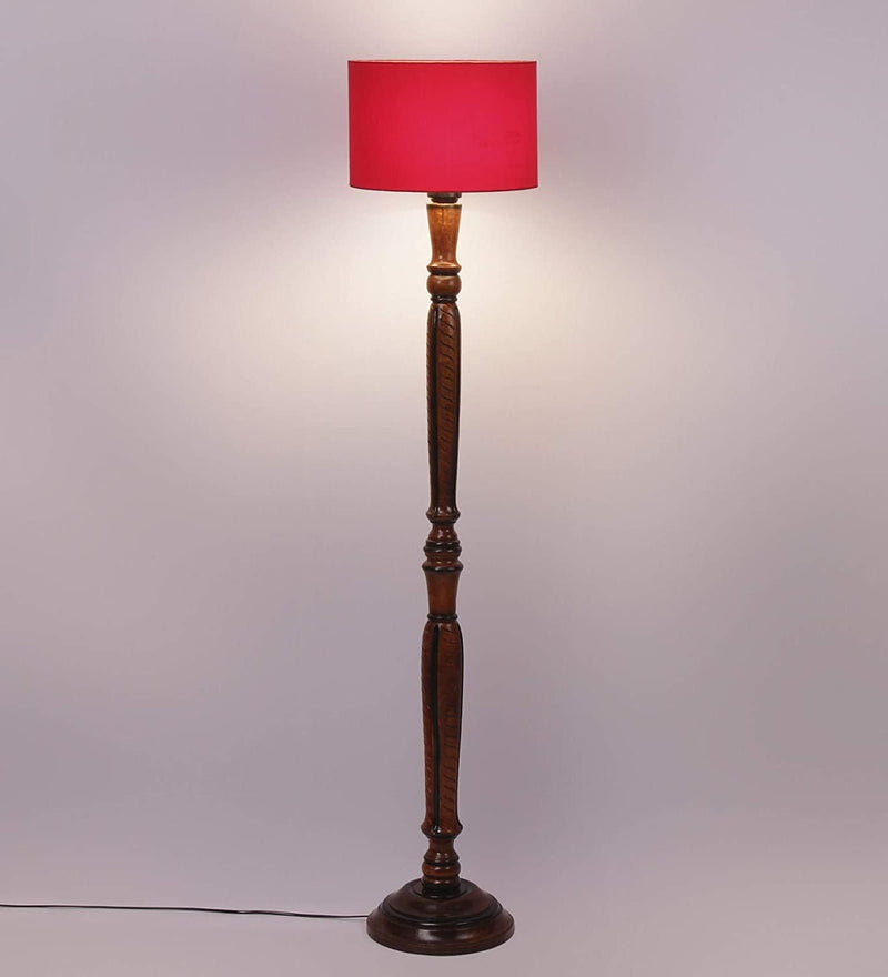 DecorGlance Lamps Red Cotton Wooden Floor lamp