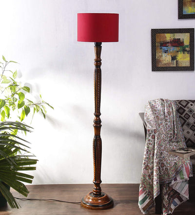 DecorGlance Lamps Red Cotton Wooden Floor lamp