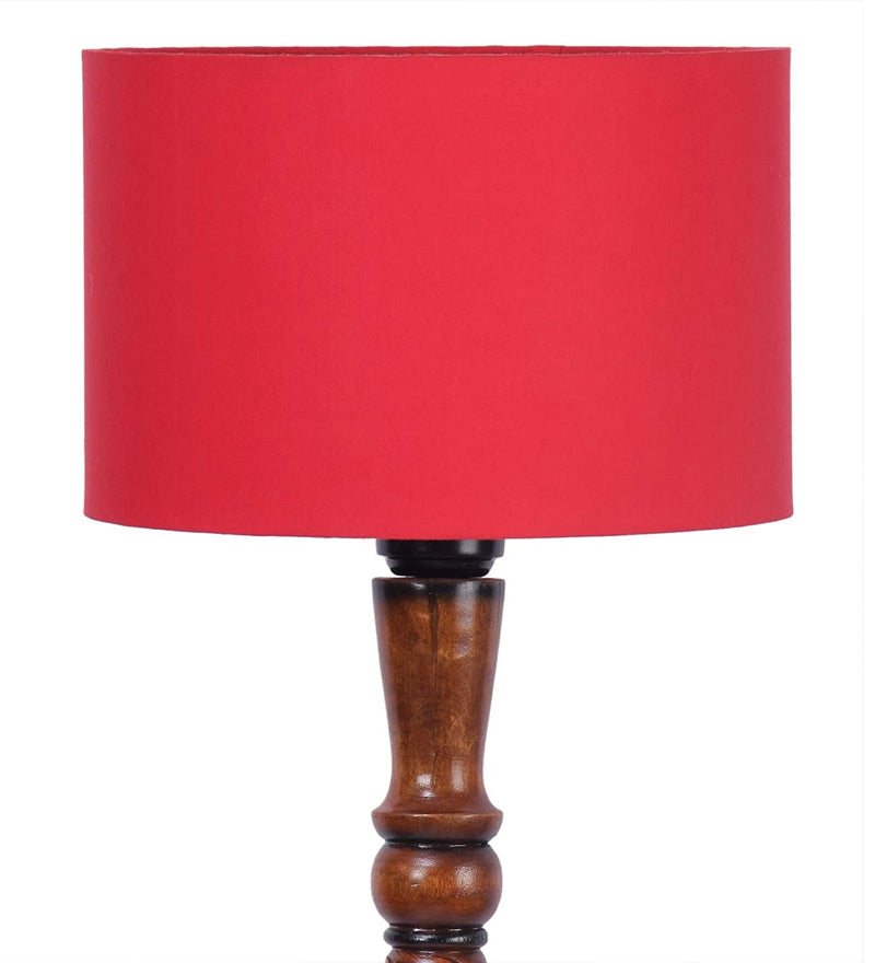 DecorGlance Lamps Red Cotton Wooden Floor lamp