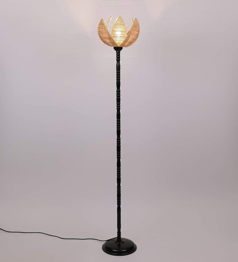 DecorGlance Lamps Rose Natural Bamboo Designer Stick Fashionable Iron Floor Lamp (Bamboo)