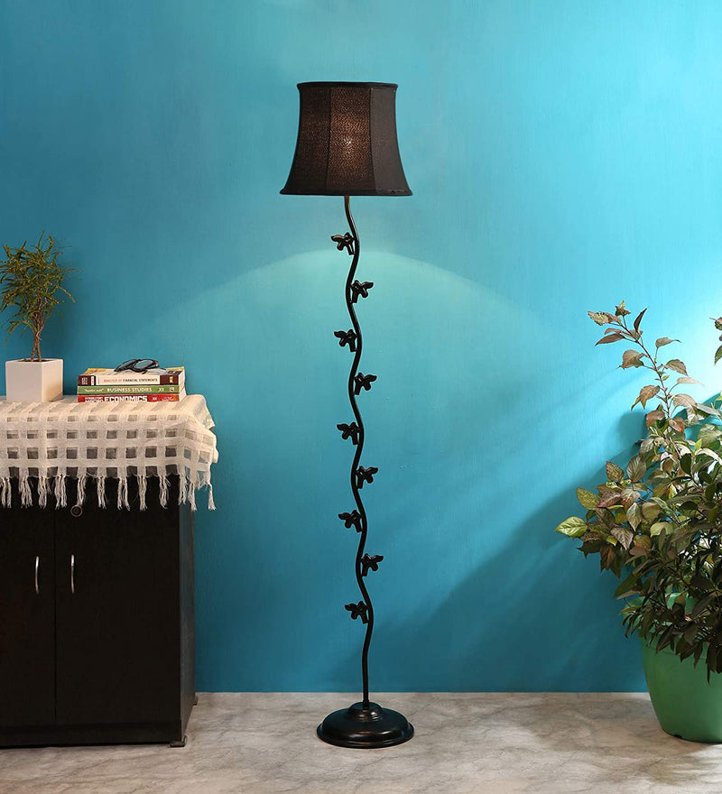 DecorGlance Lamps Soft Back Cotton Black Designer Fish Iron Floor Standing Lamp (Black)
