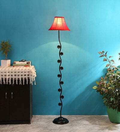 DecorGlance Lamps Soft Back Cotton Red Designer Flower Iron Floor Standing Lamp (Red)