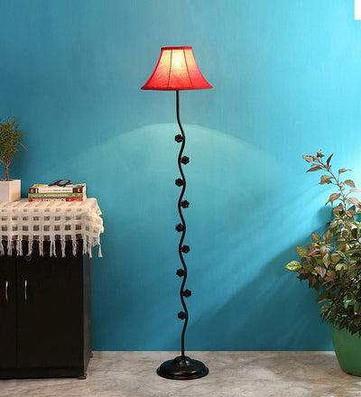 DecorGlance Lamps Soft Back Cotton Red Designer Tikli Iron Floor Standing Lamp (Red)