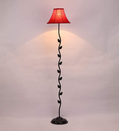DecorGlance Lamps Soft Back Designer Leaf Iron Standing Floor Lamp (Red)