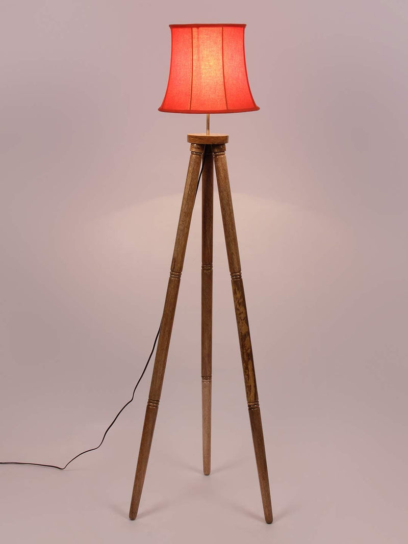 DecorGlance Lamps Soft Back Orange Cotton Wooden Tripod Floor lamp