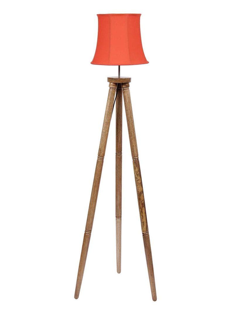 DecorGlance Lamps Soft Back Orange Cotton Wooden Tripod Floor lamp