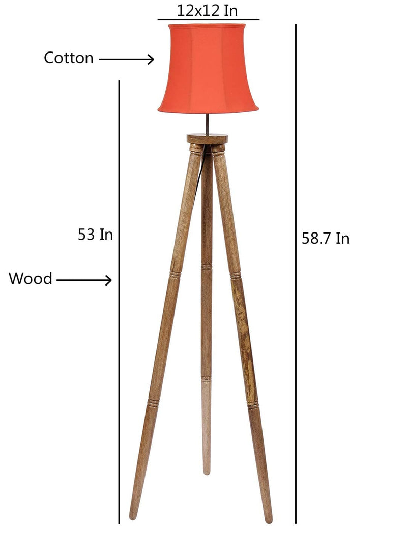 DecorGlance Lamps Soft Back Orange Cotton Wooden Tripod Floor lamp