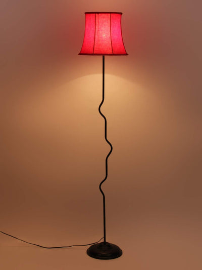 DecorGlance Lamps Soft Back Red Cotton Shade Floor Lamp with Black Base