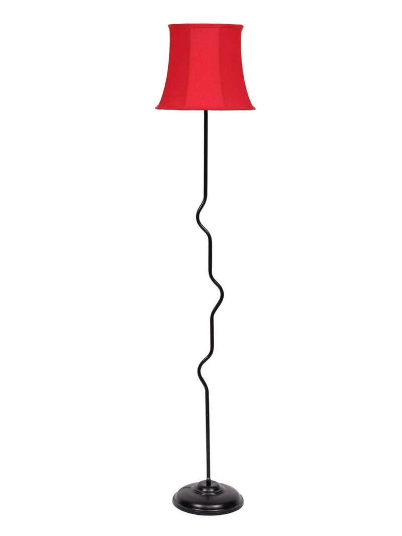 DecorGlance Lamps Soft Back Red Cotton Shade Floor Lamp with Black Base
