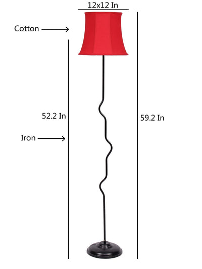 DecorGlance Lamps Soft Back Red Cotton Shade Floor Lamp with Black Base