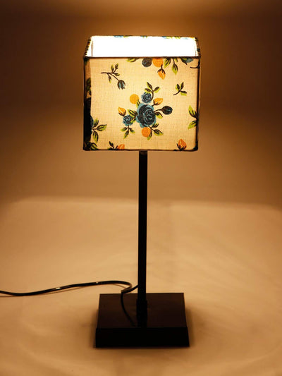 DecorGlance Lamps Square Multicolor Cotton Shade Table Lamp with Iron Base