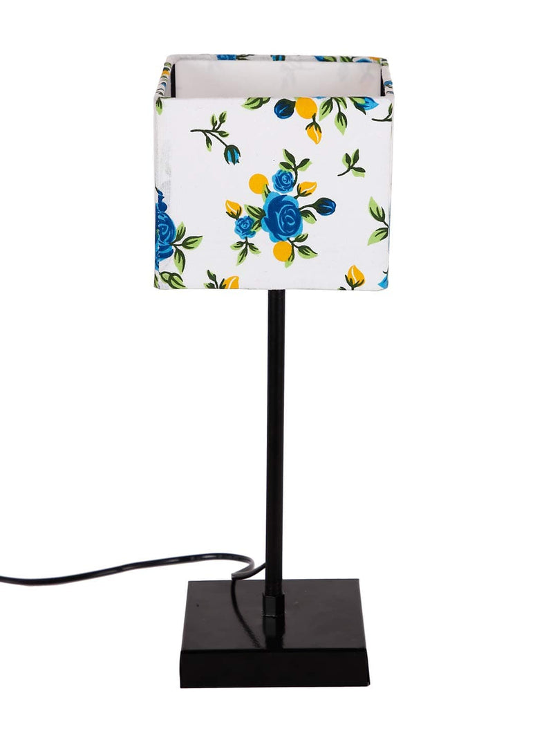 DecorGlance Lamps Square Multicolor Cotton Shade Table Lamp with Iron Base