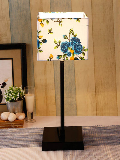 DecorGlance Lamps Square Multicolor Cotton Shade Table Lamp with Iron Base