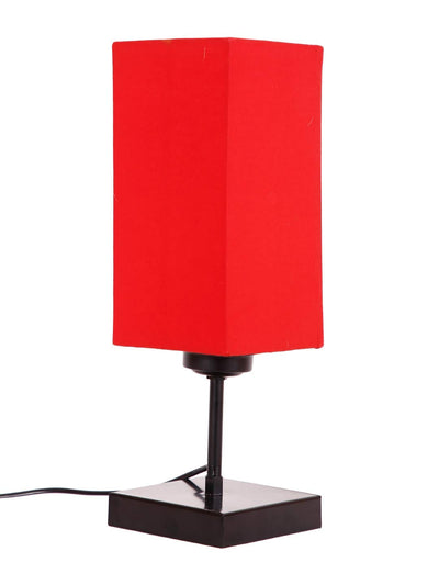 DecorGlance Lamps Square Red Cotton Shade Table Lamp with Iron Base