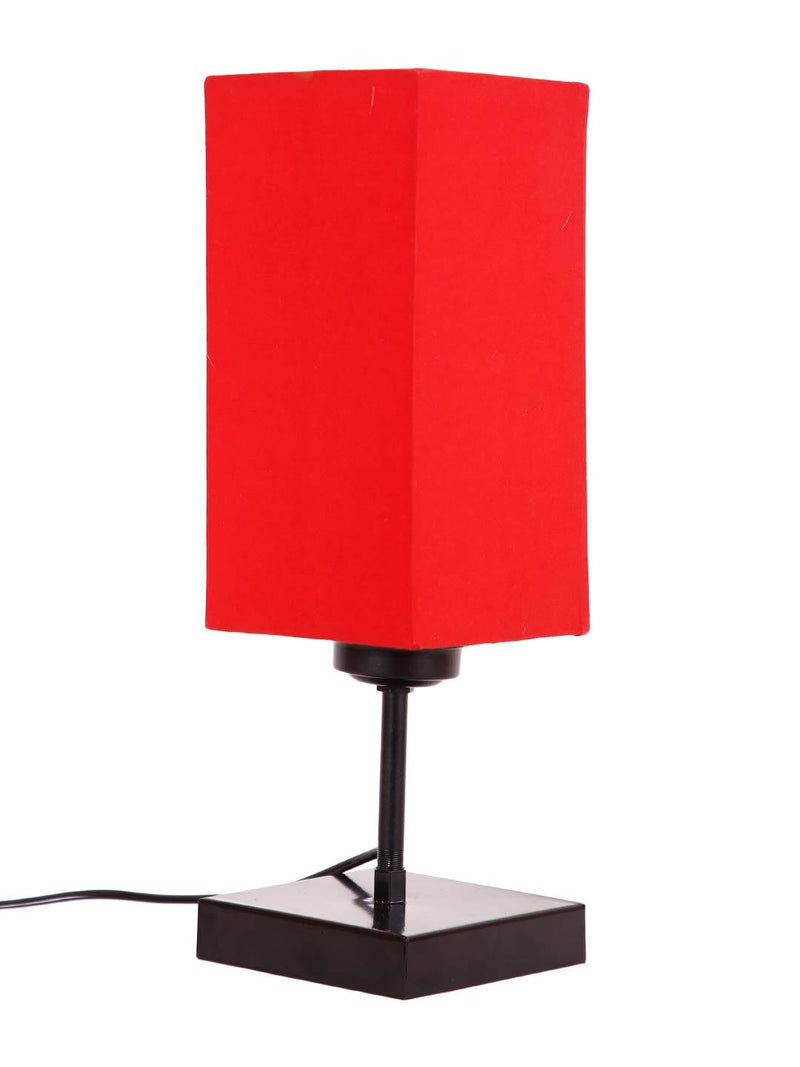 DecorGlance Lamps Square Red Cotton Shade Table Lamp with Iron Base