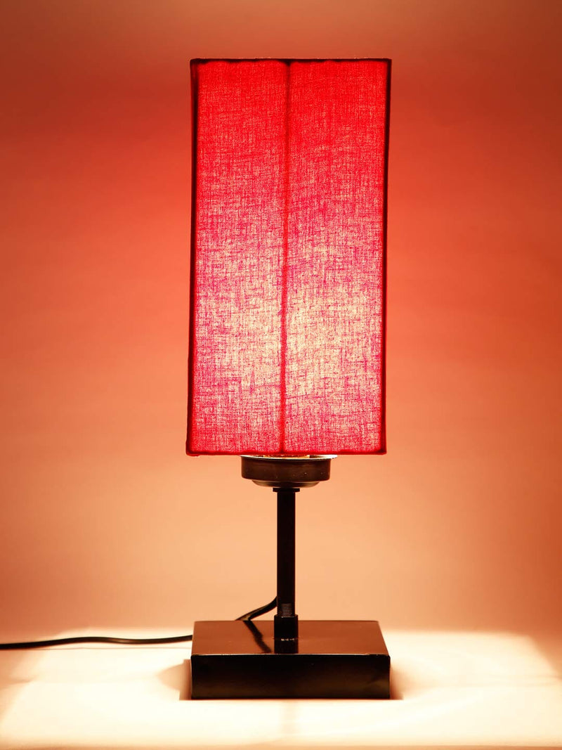 DecorGlance Lamps Square Red Cotton Shade Table Lamp with Iron Base